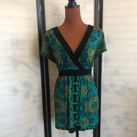 Apt. 9 Retro Floral Short Sleeve Top Size XL Deep V-Neck Multicolor Floral Top - Picture 15 of 15